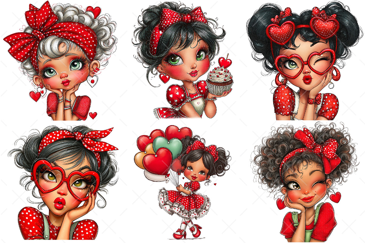 Whimsical Valentine Girls Clipart, an Illustration by Craft Nest (Photo 4 of 6)