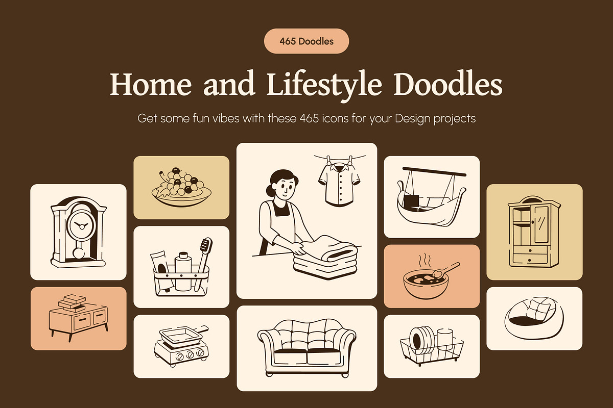 465 Home and Lifestyle Doodle Icons, an Outline Icon by Vectors Market (Photo 1 of 14)
