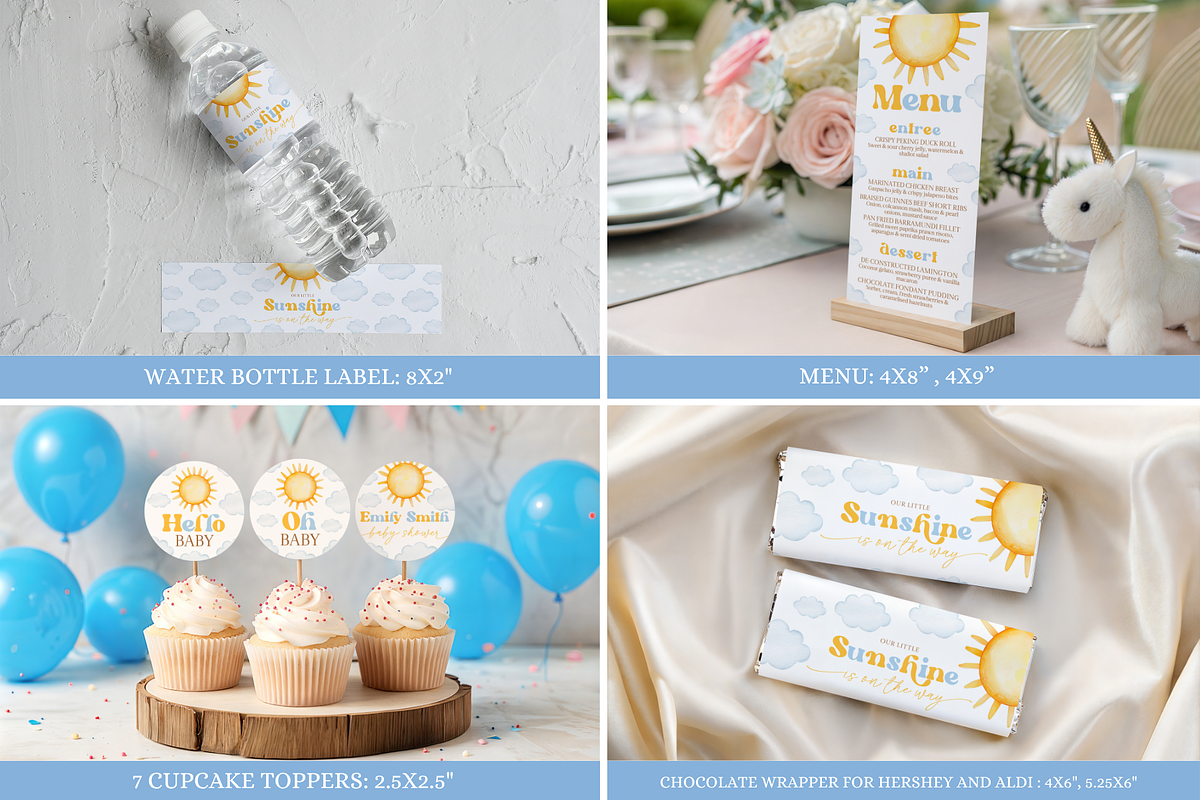 Yellow Sun Baby Shower Party Bundle, a Templates & Theme by VeliusCreativeStudio (Photo 6 of 9)