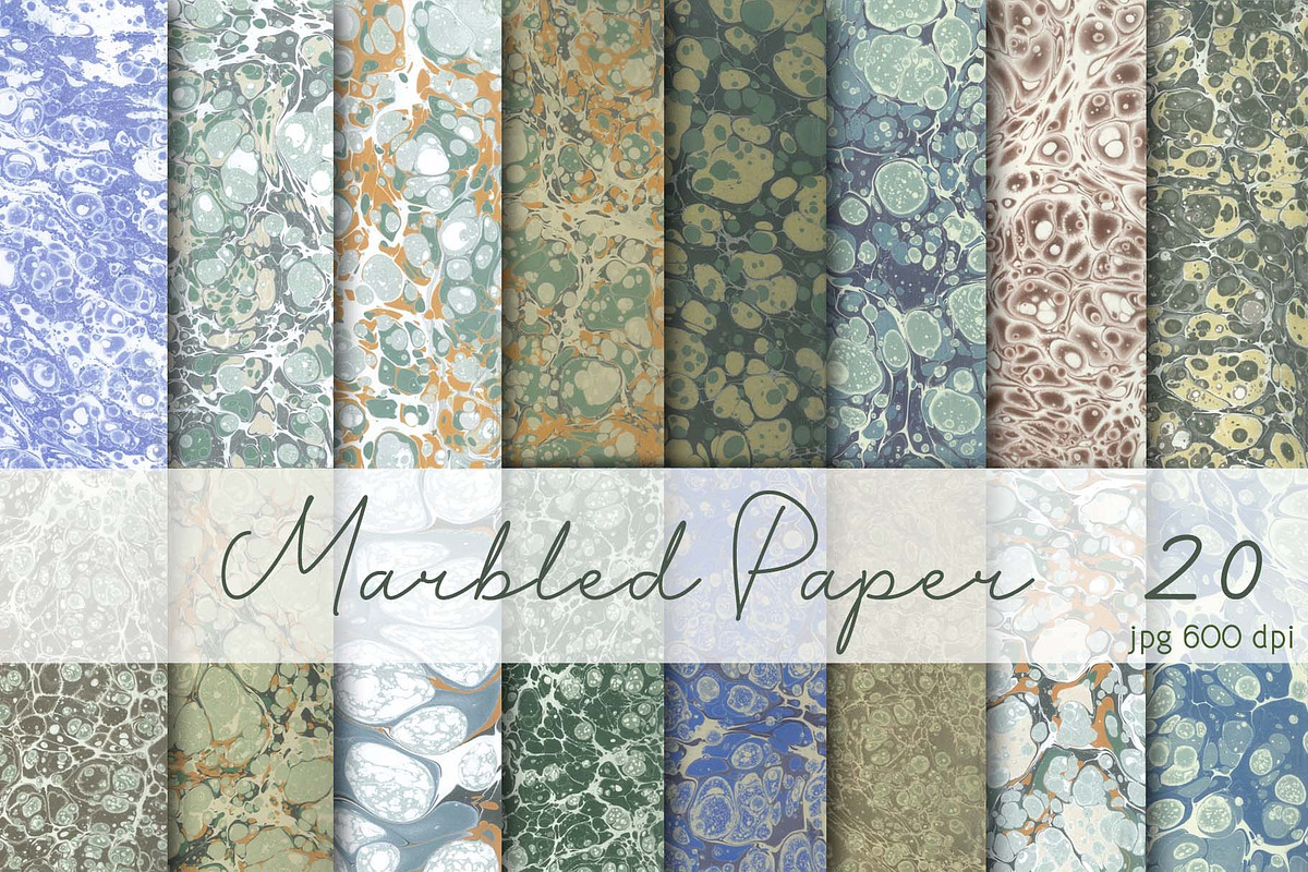 20 Hand Marbled Retro Papers, a Texture Graphic by Marblingdom (Photo 1 of 8)