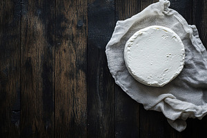 Delicious homemade cheese resting on, a Photo by Tanuart