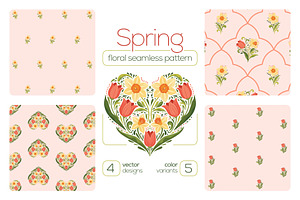 Spring Floral Seamless Patterns