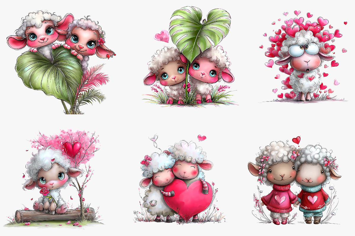 funny valentine sheep clipart, an Illustration by CreationArt (Photo 5 of 5)