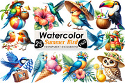 Watercolor Summer Bird Clipart, an Illustration by Black Bird Studio (Thumbnail 1 of 6)