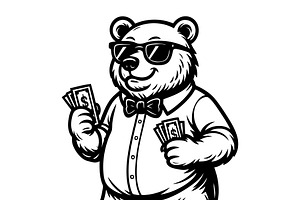 Cool bear and bowtie holding cash., an Animal Illustration by yod67