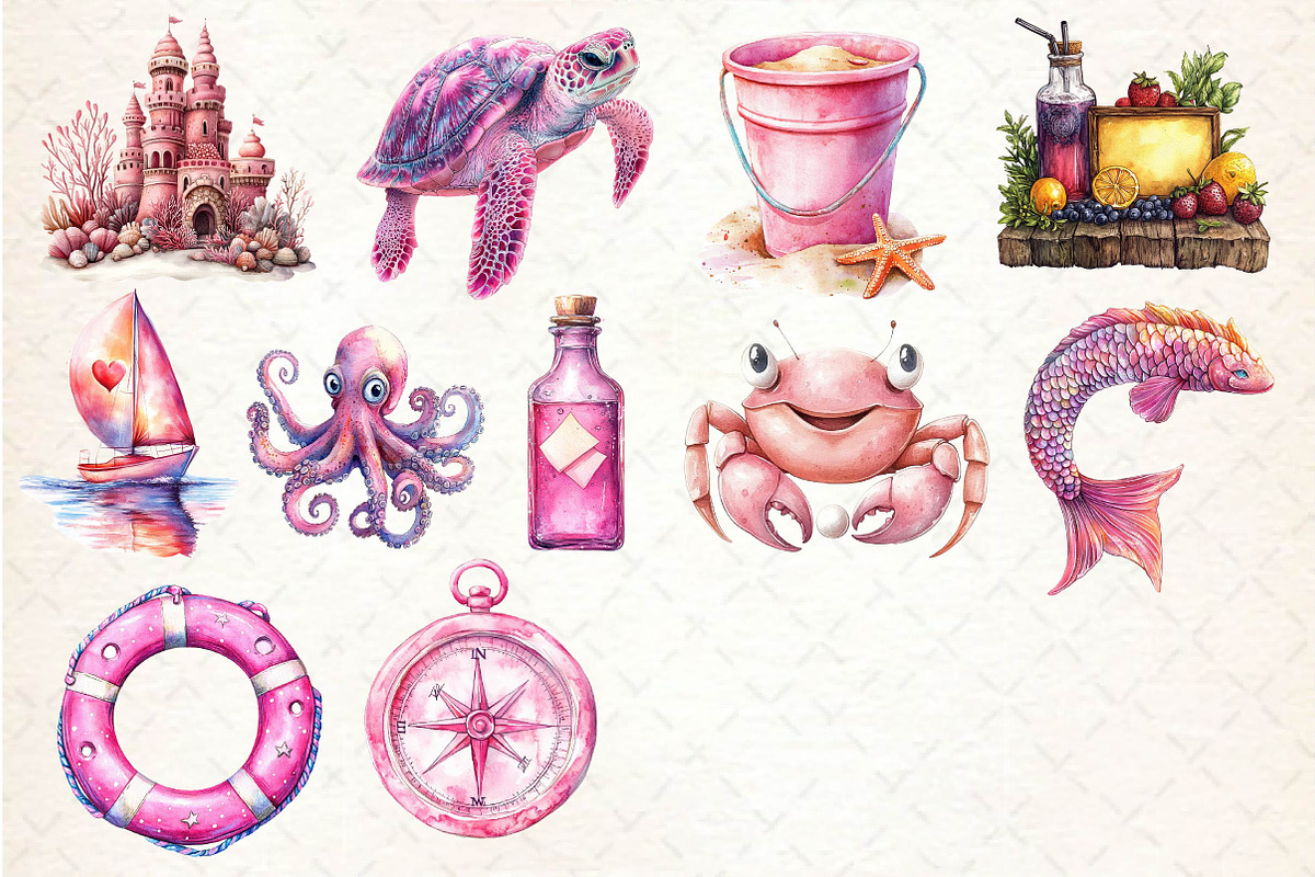 Pink Sea Adventure Clipart, an Illustration by Dream Creation (Photo 3 of 4)