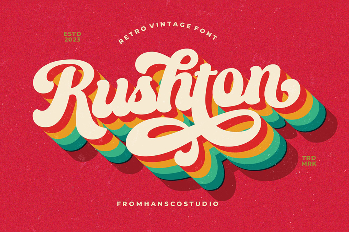 Rushton - Retro Lettering Font Type, a Handwritten Font by HansCo Studio (Photo 1 of 9)