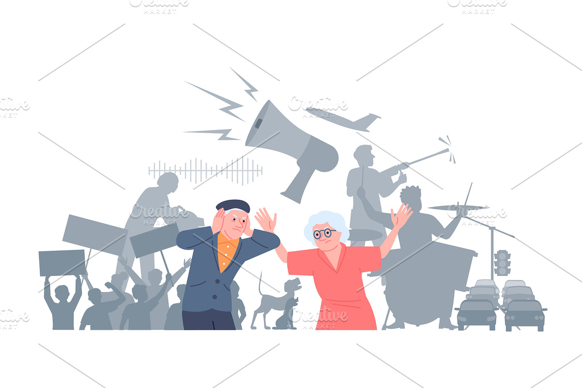 Noise pollution. Old people covers, a Person Illustration by LadadikArt