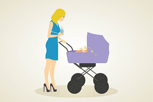 Mother With Baby In Stroller