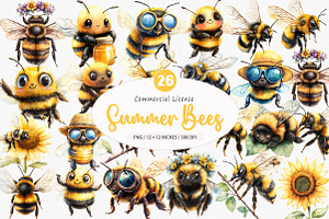 Summer Little Bees PNG, an Illustration by SinaCreation