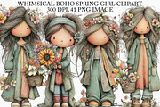 Whimsical Boho Spring Girl Clipart, an Illustration by Canvas Craft (Thumbnail 1 of 7)