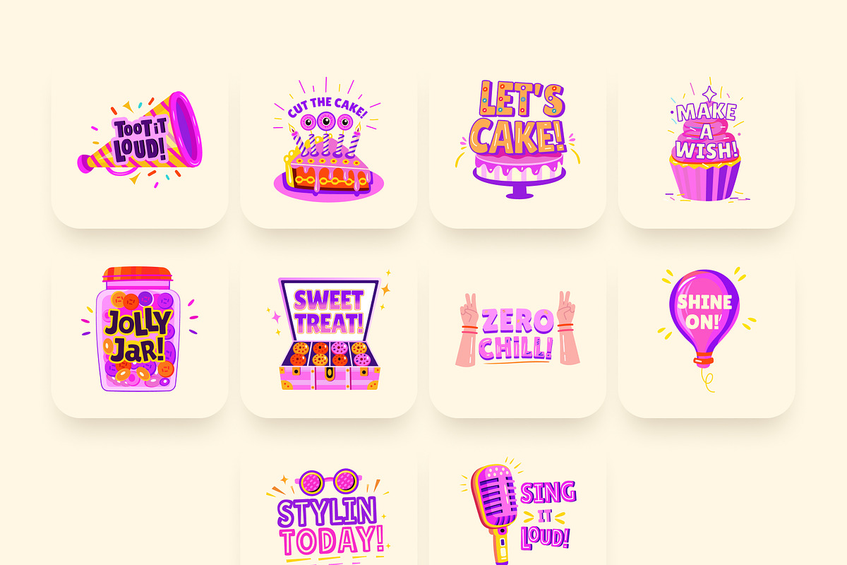 Birthday Sticker Set, an Emoji Icon by Brickclay (Photo 8 of 8)