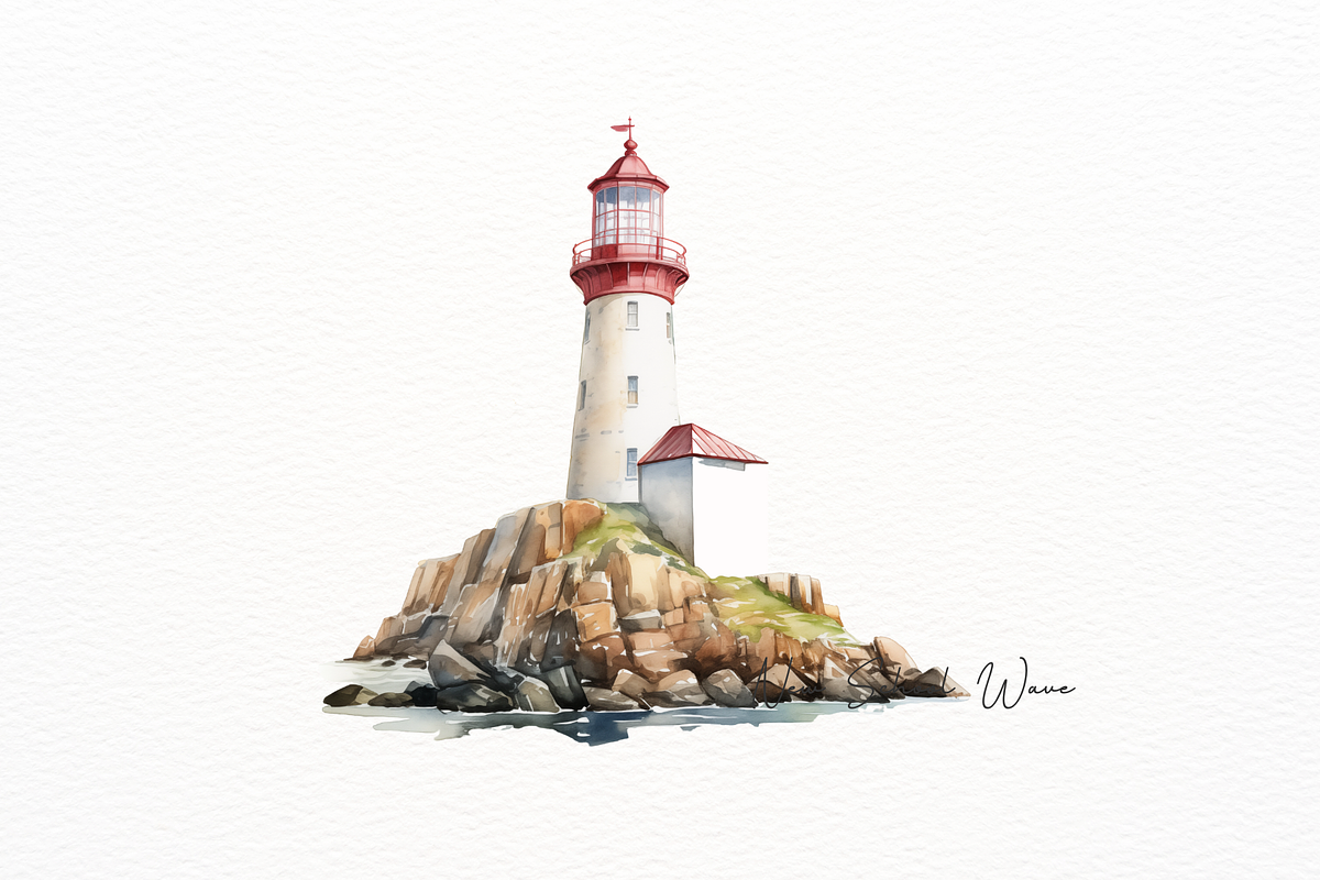 Watercolor Lighthouse and Seagulls, an Object Illustration by New-School-Wave (Photo 4 of 5)