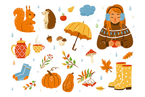 Autumn Cozy Vector Illustration Set