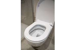 White ceramic toilet with lid open, an Architecture Photo by volodymyrshtun13795