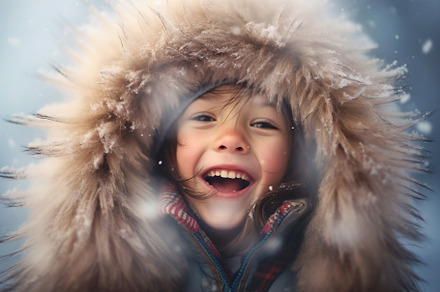 Blizzard Fun and Smiling Boy Embracing the Snow, a Holiday Photo by Iconogenic