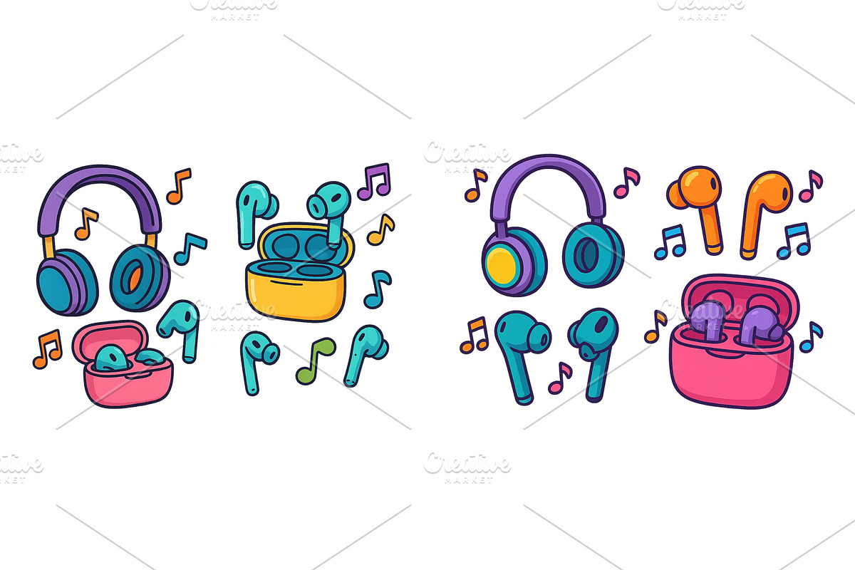 Colorful collection of headphones, an Illustration by ZinetroN