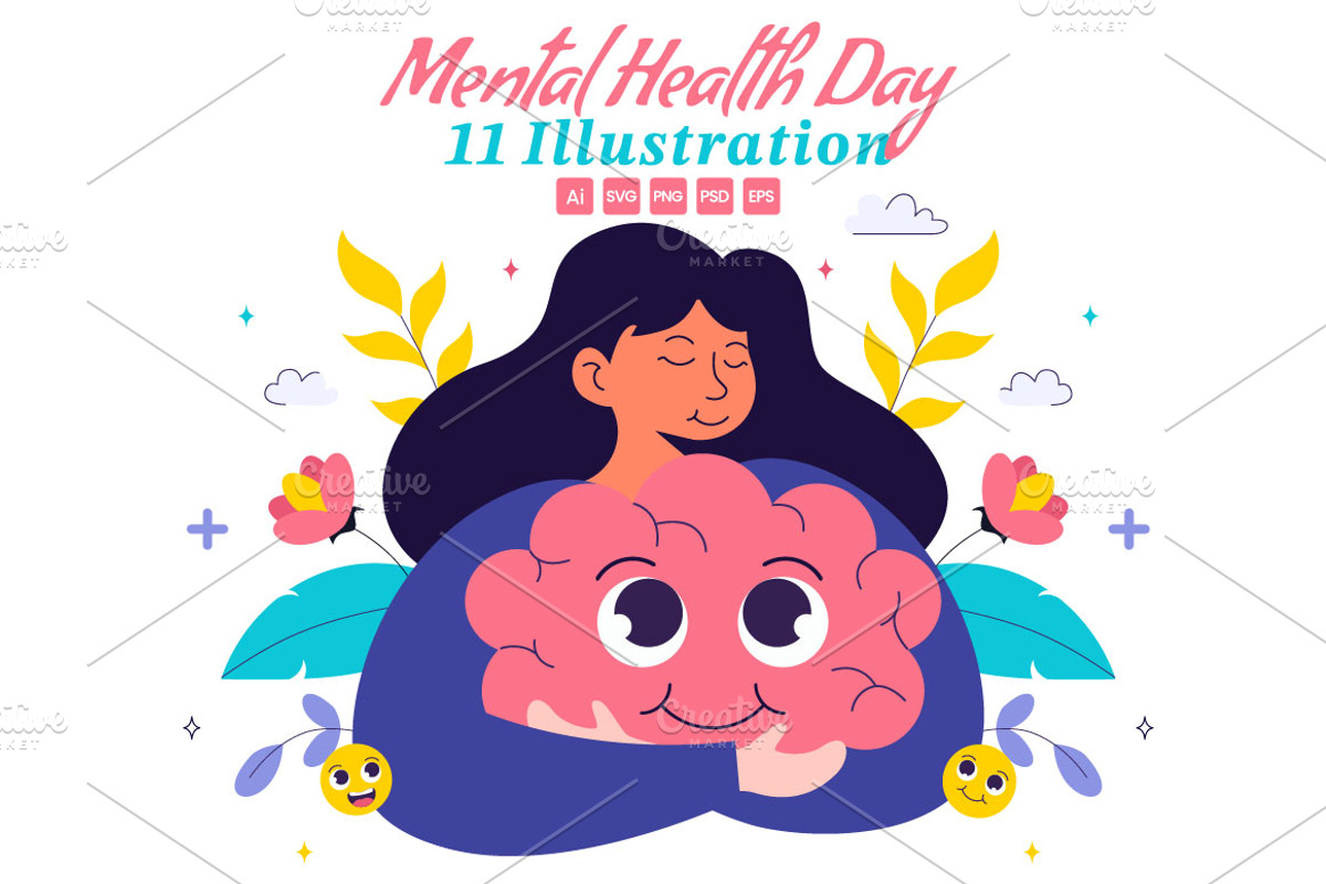 11 Mental Health Day Illustration, a Healthcare Illustration by denayunebgt (Photo 1 of 5)