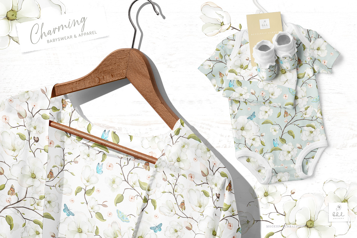Butterfly and Magnolias Pattern, a Pattern Graphic by bhldesigns (Photo 4 of 7)