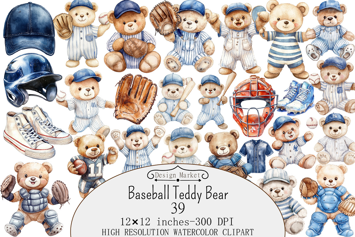 Baseball Teddy Bear Clipart, a Seasonal Illustration by Design Market (Photo 1 of 4)