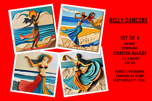 4 Coaster Images Belly Dancers