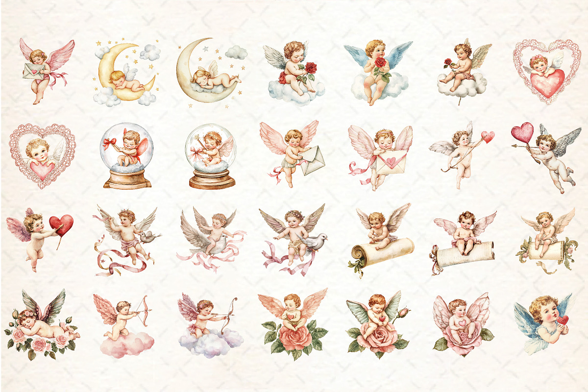 Vintage Cupid Clipart, an Illustration by DreamCafeArt (Photo 2 of 7)