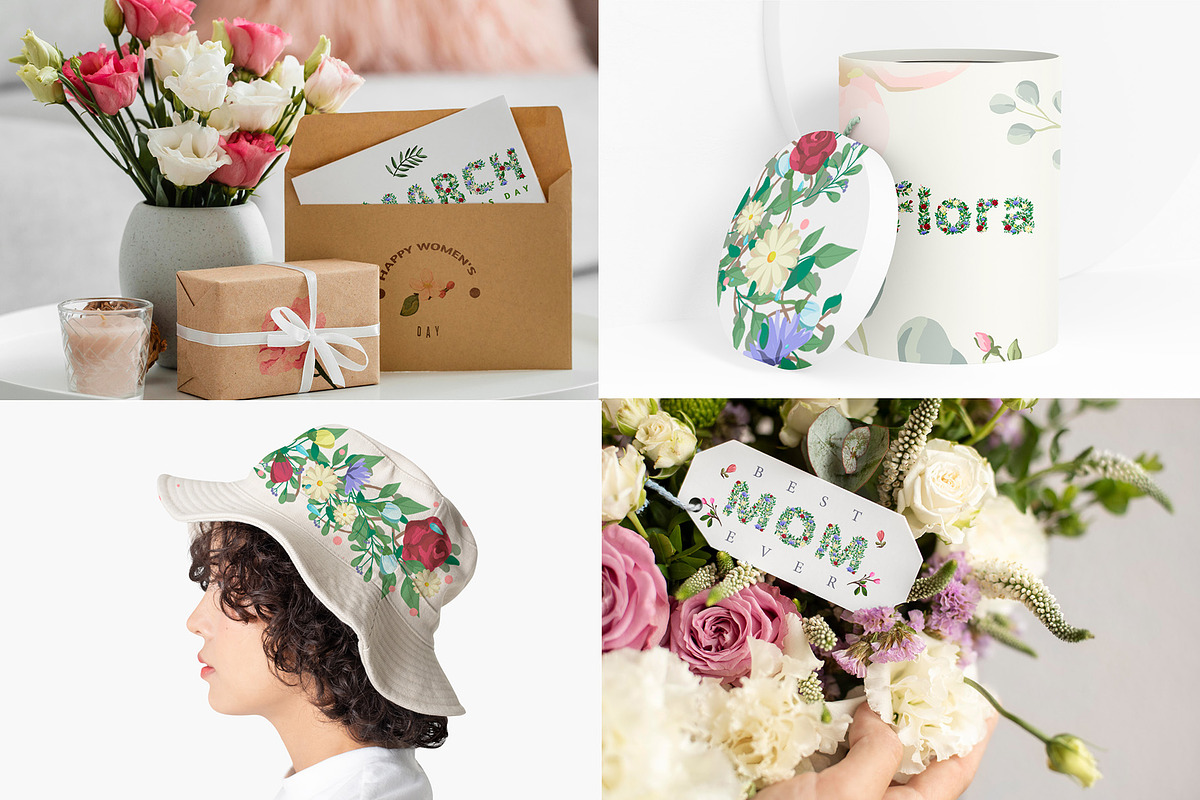 Floral Colorful Font + Decoration Kit