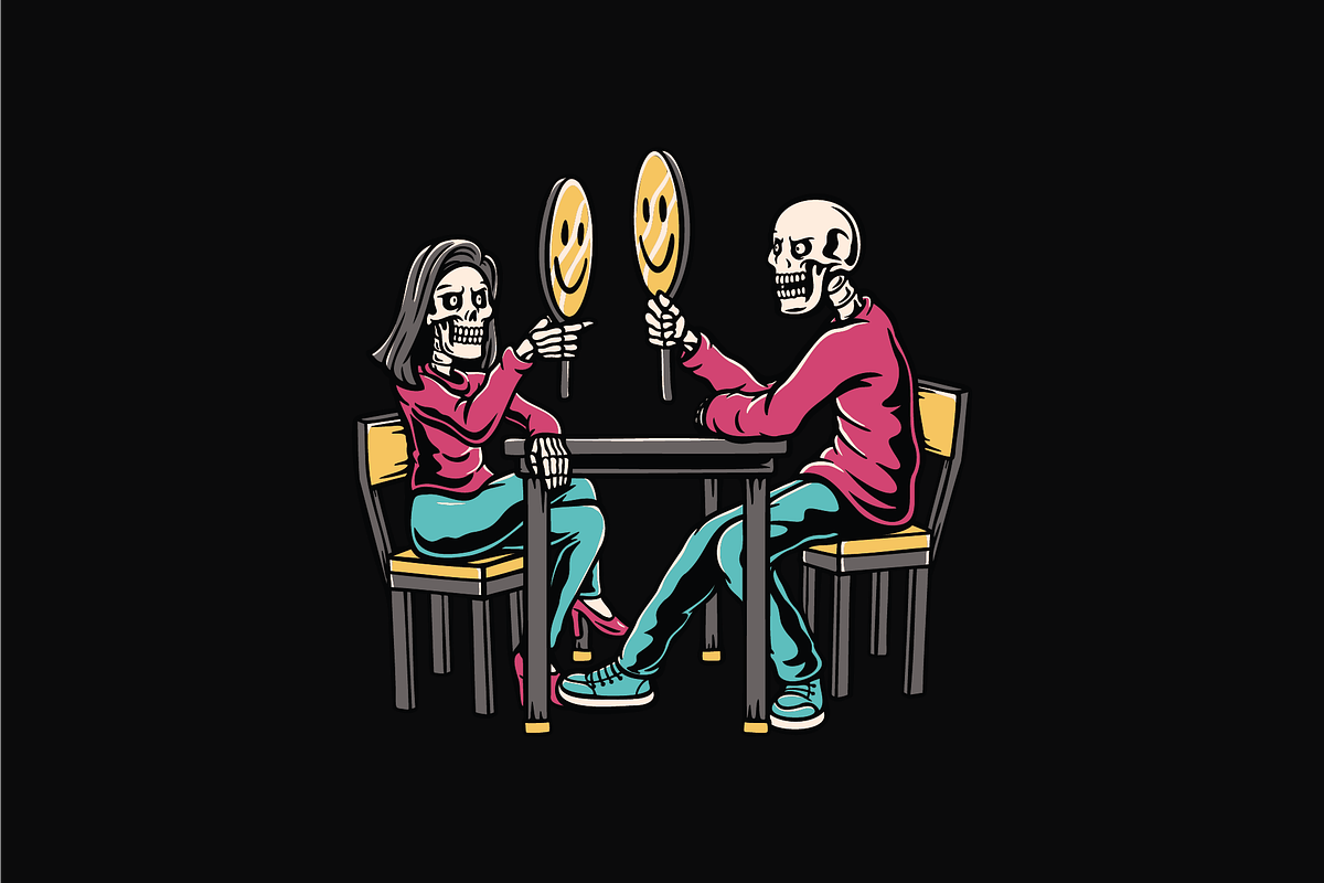 Skeleton Couple with Smiley Masks, an Object Illustration by nomlimo.com (Photo 1 of 3)