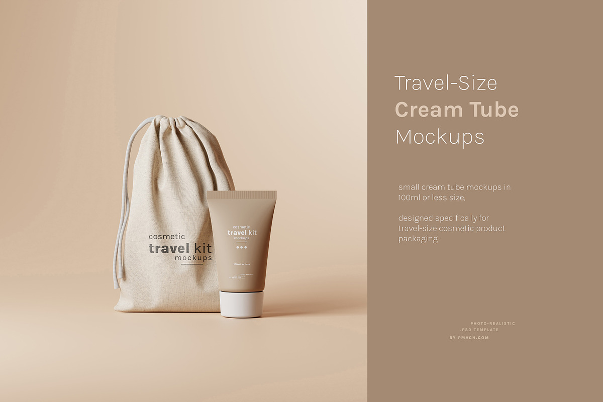 Travel-Size Small Cream Tube Mockups, a Packaging Mockup by pmvch (Photo 1 of 9)