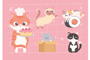 cute little kitties set, an Animal Illustration by studiogstock
