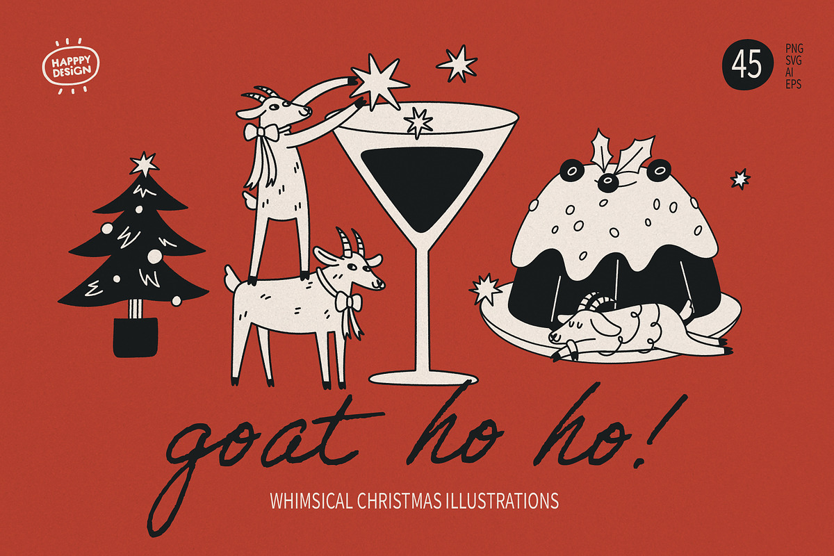 Christmas Goat Doodle Illustrations, a Seasonal Illustration by happpydesign (Photo 1 of 9)