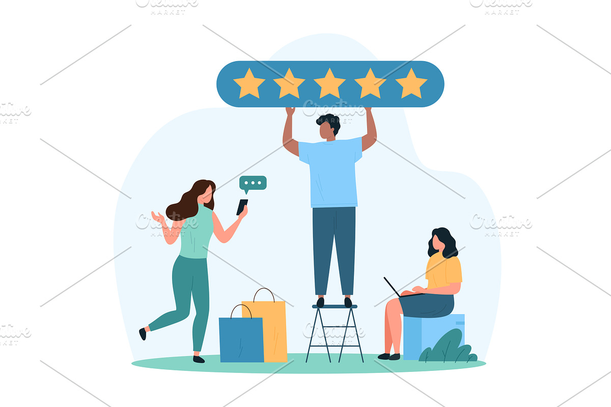 Customers review purchases store, an Object Illustration by Flashvector