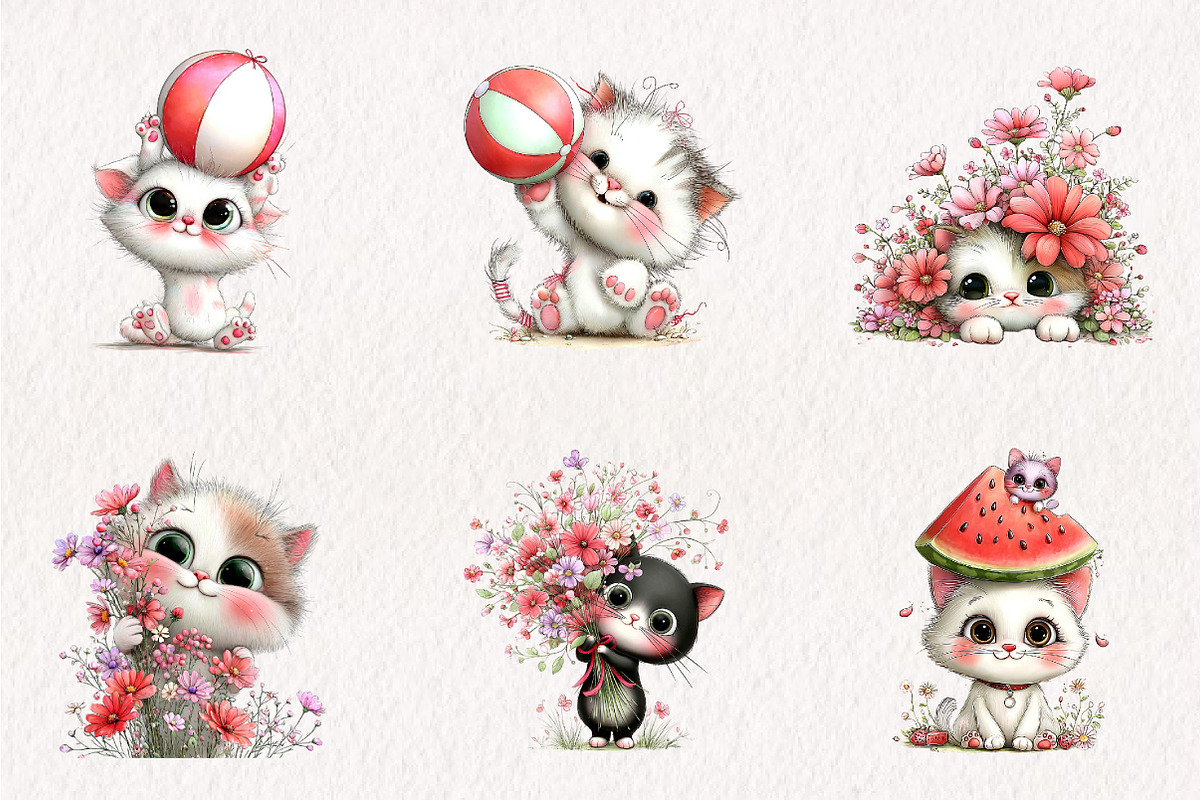 Whimsical Summer Cat Clipart, an Illustration by CreationArt (Photo 7 of 7)