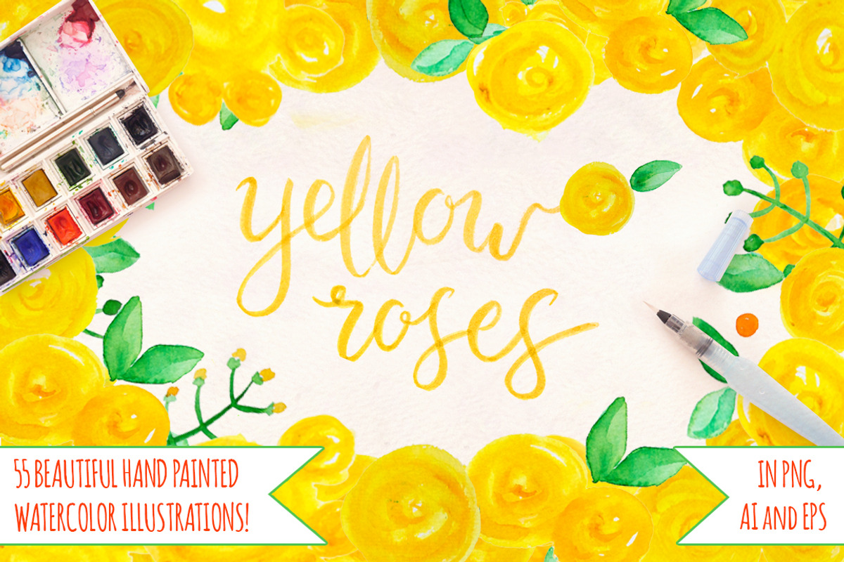 55 Yellow Roses, Leaves and Spots, a Seasonal Illustration by Violet LeBeaux (Photo 1 of 3)