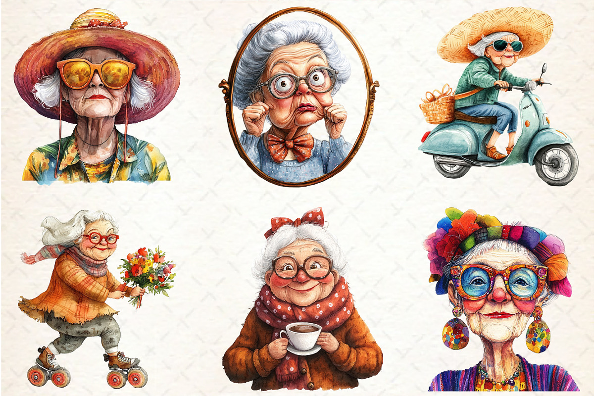 Funny Old Ladies Sublimation Clipart, a Seasonal Illustration by Rose Art (Photo 3 of 4)