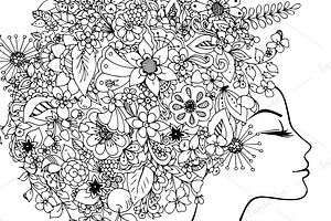 Doodle Set Girl With Flowers