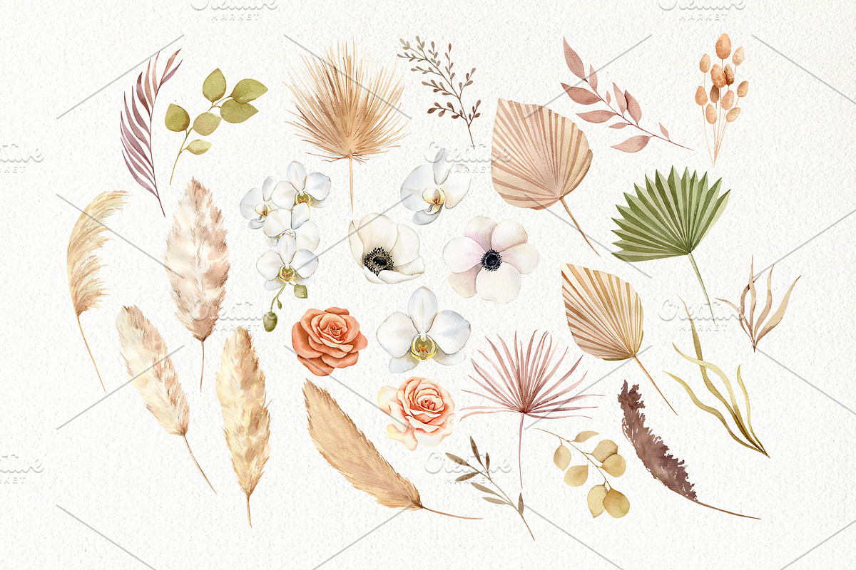 Watercolor boho floral clipart, an Illustration by Color Hugs Art (Photo 2 of 12)