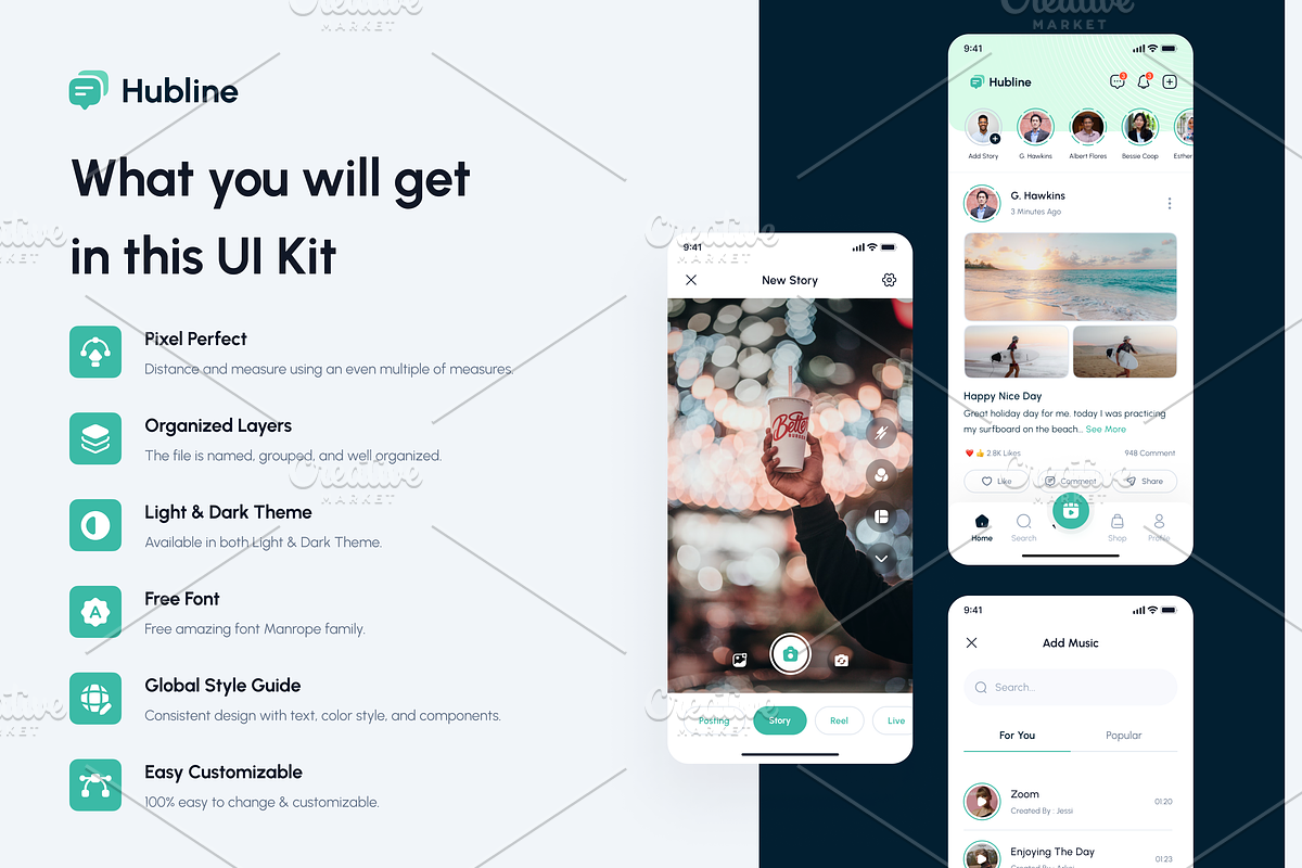 Hubline - Social Network Mobile App, an UI Kit Template by Unpixel Design (Photo 3 of 5)
