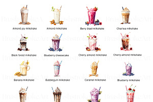 Watercolor Milkshake Clipart, Drinks