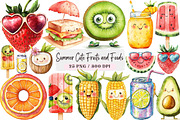 Summer Cute Fruits and Foods Clipart, a Seasonal Illustration by DreamArtGraphic (Thumbnail 1 of 4)