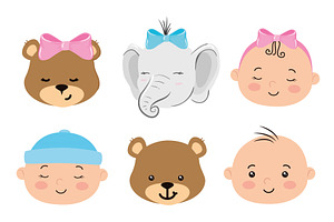 Set Cute Icons Of Baby Shower