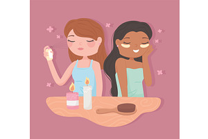 girls apply cosmetics, an Object Illustration by studiogstock