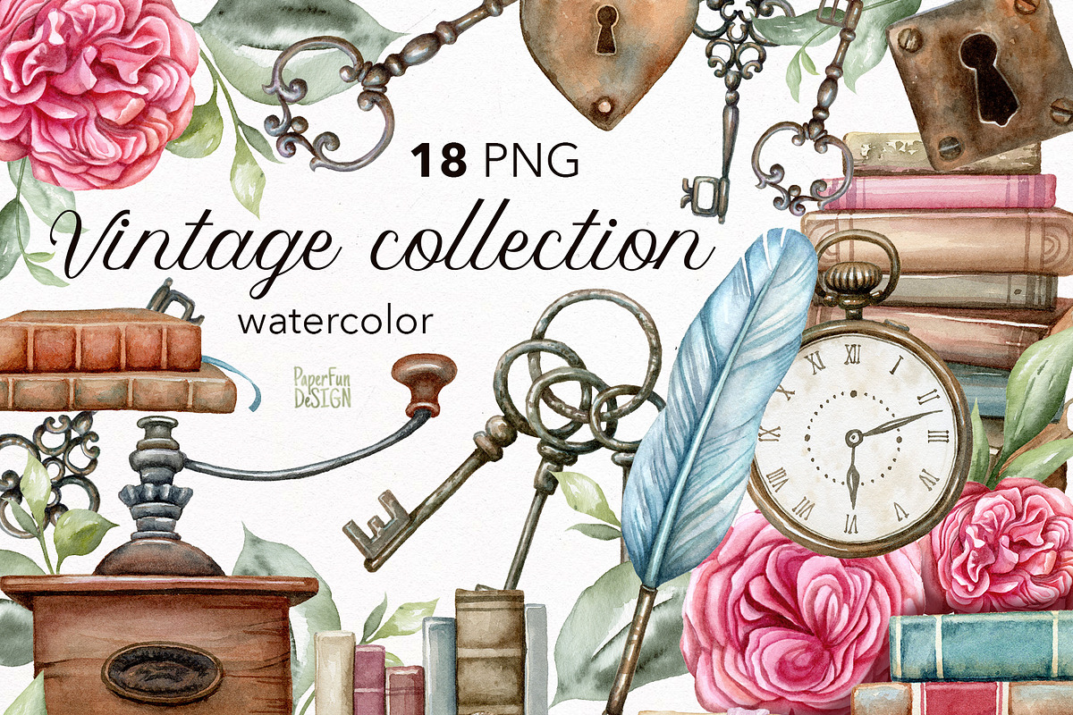 Vintage watercolor clipart, an Illustration by Mary (Photo 1 of 3)