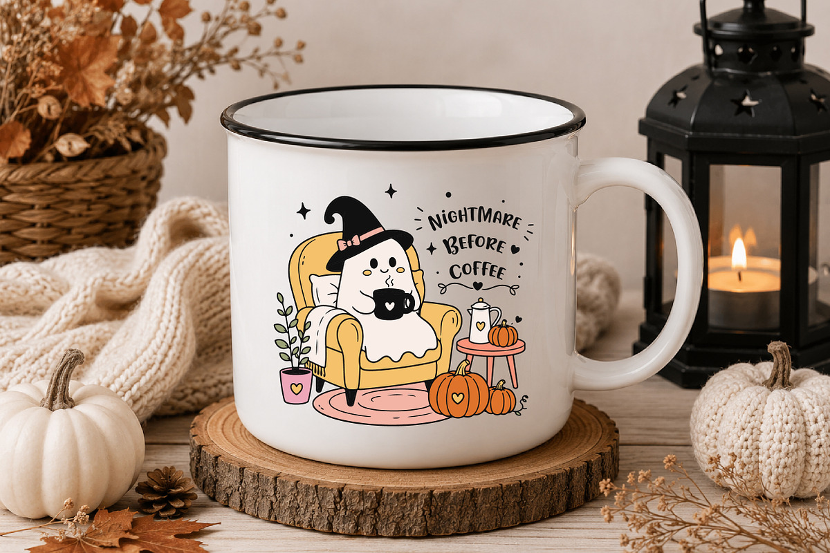 Cute Halloween Ghost with Coffee PNG, a Seasonal Illustration by Designworld (Photo 4 of 4)