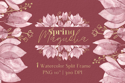 Watercolor Magnolia Split Frame PNG