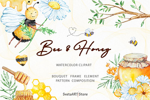 Watercolor Honey Bee Clipart