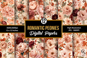 Romantic Autumn Peony Flowers Paper