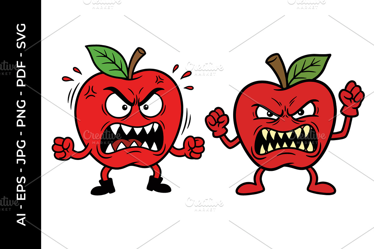 Angry cartoon apple illustration, a Food Illustration by nandinigraphics (Photo 2 of 3)