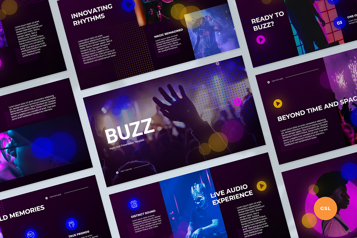 Buzz Night Club Google Slides, a Presentation Template by Flat Icons (Photo 1 of 4)