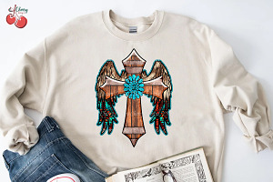 Wing Cross Turquoise Sublimation PNG